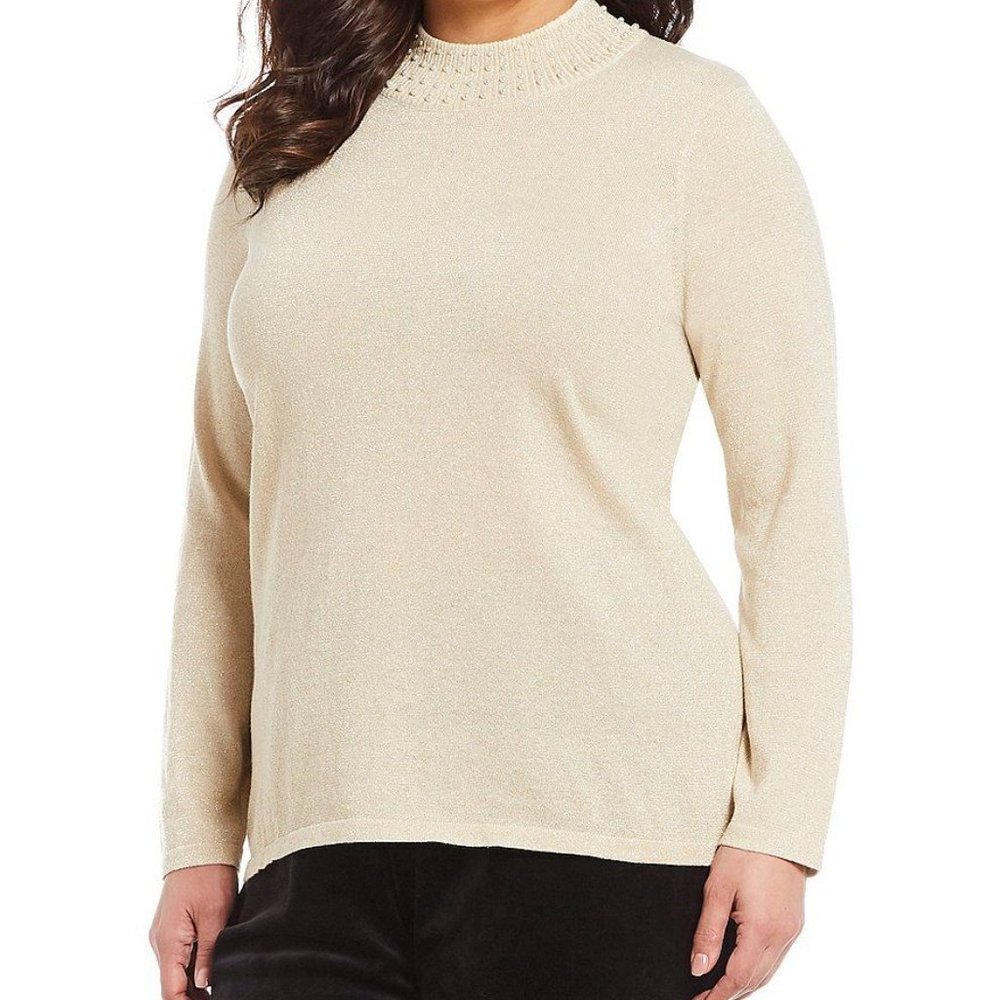 NWT Allison Daley Beaded Metallic Mockneck Sweater